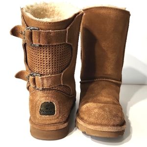 BearPaw Clara Suede, Wool Sheepskin Boots Women's Size 7